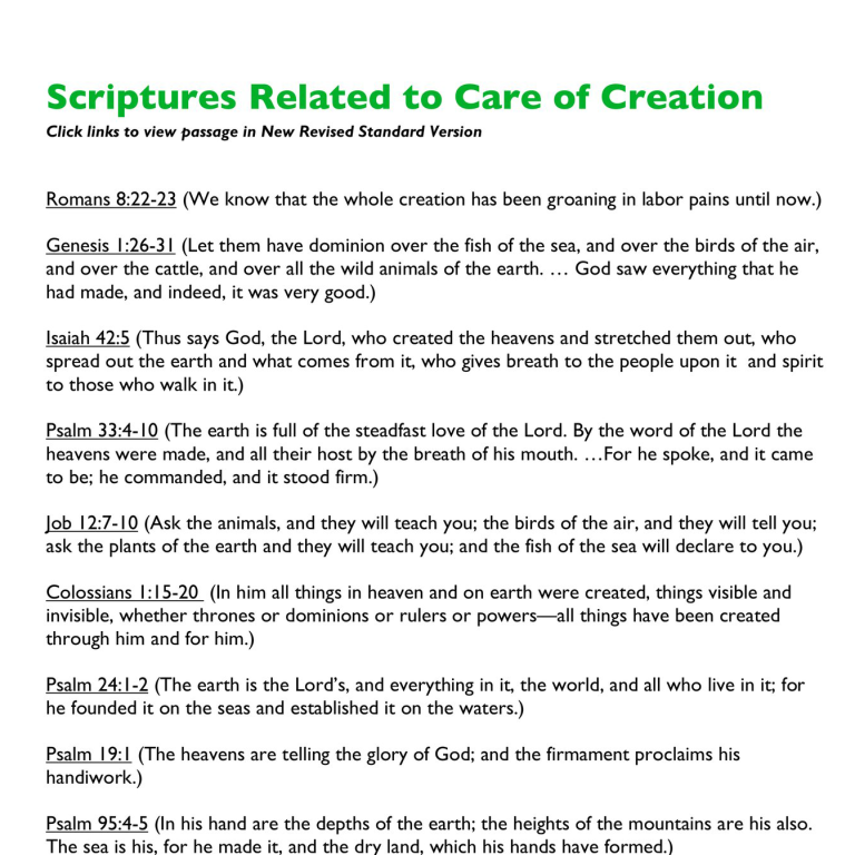 Scriptures Related to Care of Creation