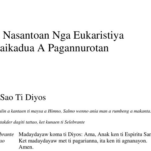 Ilokano language liturgy / The Holy Eucharist: Rite 2